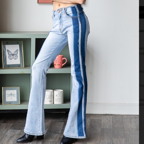 Oli & Hali Pants - OLI & HALI “ Big Sky “  OLI and HALI Washed Two Tone Flare Jeans Pants BR62